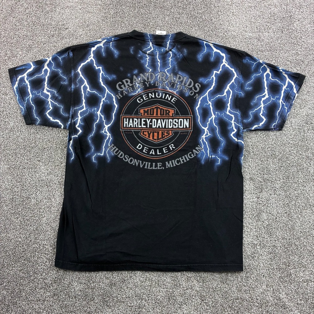 Vintage Harley Davidson Shirt Mens XL Black Lightning AOP Biker 2000 USA Made - Picture 4 of 5